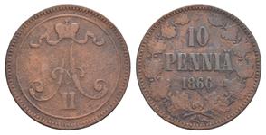 Finland 10 Pennia 1866 at auction Russiancoin - May 29, 2025