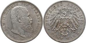 Германия 5 марок 1908 F "Вюртемберг" на аукционе Russiancoin - 29 мая 2025
