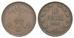 Finland 10 Pennia 1891 at auction Russiancoin - June 12, 2025