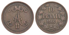 Finland 10 Pennia 1866 at auction Russiancoin - June 26, 2025