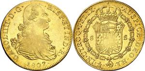 México 8 escudos 1807 Mo TH en subasta Aureo & Calicó - 29 de abril de 2025
