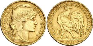 Francja 20 franków 1907 na aukcji Aureo & Calicó - 29 kwietnia 2025