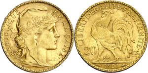 Francja 20 franków 1907 na aukcji Aureo & Calicó - 29 kwietnia 2025