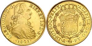 México 8 escudos 1801 Mo FM en subasta Aureo & Calicó - 29 de mayo de 2025