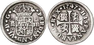 España Medio real 1747 M JB en subasta Aureo & Calicó - 28 de mayo de 2025
