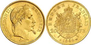 Francja 20 franków 1864 A na aukcji Aureo & Calicó - 28 maja 2025