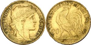 Francja 20 franków 1907 na aukcji Aureo & Calicó - 3 lipca 2025