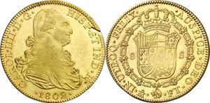 México 8 escudos 1802 Mo FT en subasta Aureo & Calicó - 3 de julio de 2025