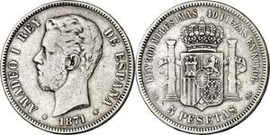 Spain 5 Pesetas 1871 DEM at auction Aureo & Calicó - July 3, 2025