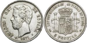 Spain 5 Pesetas 1871 DEM at auction Aureo & Calicó - September 18, 2025