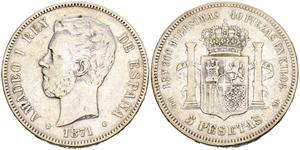 Spain 5 Pesetas 1871 DEM at auction ibercoin - July 22, 2025