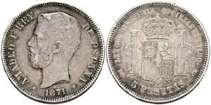 Spain 5 Pesetas 1871 DEM at auction ibercoin - July 22, 2025