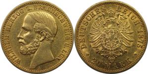 Alemania 20 marcos 1875 A "Braunschweig" en subasta BAC - 22 de abril de 2025