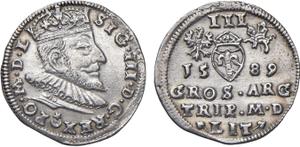 Polonia Trojak (3 groszy) 1589 "Lituania" en subasta Frühwald - 27 de junio de 2025