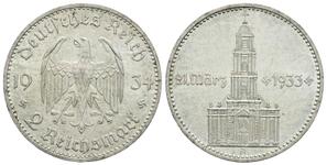 Deutschland 2 Reichsmark 1934 F "Garnisonkirche mit Datum" auf der Auktion Frühwald - 14. September 2025