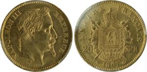 Francia 20 francos 1867 BB en subasta Warin Global Investments - 23 de mayo de 2025