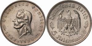 Germany 5 Reichsmark 1934 F "Friedrich Schiller" at auction Taisei - May 24, 2025
