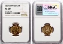 Francia 20 francos 1867 BB en subasta Numisbalt - 11 de mayo de 2025
