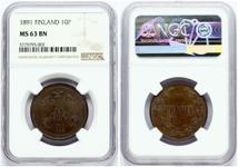 Finland 10 Pennia 1891 at auction Numisbalt - May 11, 2025