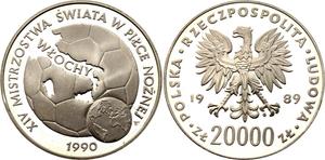 Polska 20000 złotych 1989 MW ET "XIV Mistrzostwa Świata w Piłce Nożnej - Włochy 1990" na aukcji Katz - 15 maja 2025