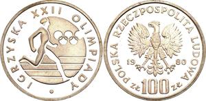 Польша 100 злотых 1980 MW "XXII летние Олимпийские Игры - Москва 1980" на аукционе Katz - 19 июня 2025