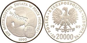 Polska 20000 złotych 1989 MW ET "XIV Mistrzostwa Świata w Piłce Nożnej - Włochy 1990" na aukcji Katz - 19 czerwca 2025