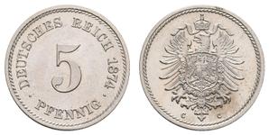Niemcy 5 fenigów 1874 C na aukcji Rhenumis - 13 marca 2025