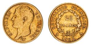 Франция 20 франков 1807 A на аукционе Noble Numismatics Pty Ltd - 1 августа 2025