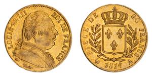Francja 20 franków 1814 A na aukcji Noble Numismatics Pty Ltd - 1 sierpnia 2025
