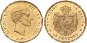 Spain 25 Pesetas 1879 EMM at auction Casa de Subastas de Madrid - July 4, 2025
