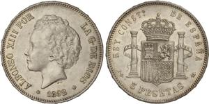 1888スペイン　5peseta銀貨　ALFONSON  NGC XF40 spain-5-pesetas-1888.jpeg