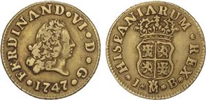 España Medio escudo 1747 M JB en subasta Casa de Subastas de Madrid - 4 de julio de 2025