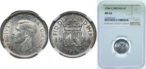 Gran Bretaña 6 peniques 1944 en subasta CoinsNB - 27 de abril de 2024