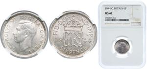 Gran Bretaña 6 peniques 1944 en subasta CoinsNB - 27 de julio de 2024