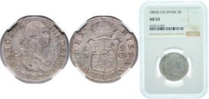 Spain 2 Reales 1803 S CN at auction CoinsNB - February 22, 2025