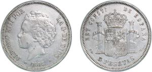 Hiszpania 5 peset 1893 PGV na aukcji CoinsNB - April 12, 2025