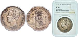 Spain 5 Pesetas 1871 DEM at auction CoinsNB - June 14, 2025