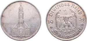Deutschland 5 Reichsmark 1934 D "Garnisonskirche ohne Datum" auf der Auktion CoinsNB - 12. Juli 2025