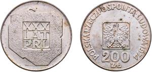 Poland 200 Zlotych 1974 MW JMN "30 years of Polish People's Republic" at auction CoinsNB - July 12, 2025