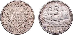 Poland 2 Zlote 1936 JA "Sailing Vessel" at auction CoinsNB - July 12, 2025