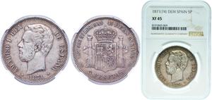 Spain 5 Pesetas 1871 DEM at auction CoinsNB - July 12, 2025