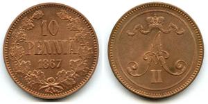 Finland 10 Pennia 1867 at auction Holmasto - May 24, 2025