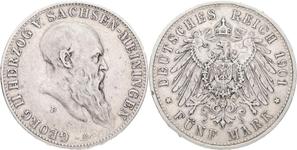 Deutschland 5 Mark 1901 В "Sachsen-Meiningen" auf der Auktion Myntauktioner i Sverige AB - 22. Juni 2025