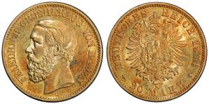 Deutschland 20 Mark 1874 G "Baden" auf der Auktion Roschberg Mynthandel AS - 26. April 2025