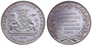 Bremen Tálero 1865 B "Segunda fiesta de tiradores alemanes" en subasta Münzgalerie München MGM Handelsgesellschaft mbH & Co. Joker KG - 6 de abril de 2025