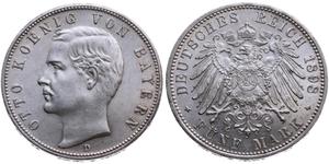 Alemania 5 marcos 1898 D "Bavaria" en subasta Münzgalerie München MGM Handelsgesellschaft mbH & Co. Joker KG - 6 de abril de 2025