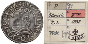 Polska 1 grosz 1532 "Gdańsk" na aukcji Marciniak - 4 lutego 2025