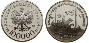 Polska 100000 złotych 1991 MW BCH "Major Henryk Dobrzański 'Hubal'" na aukcji WCN - 30 marca 2023