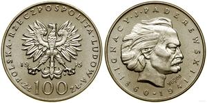 Polska 100 złotych 1975 MW "Ignacy Jan Paderewski" (Próba) na aukcji WCN - 24 sierpnia 2023