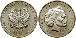 Polska 100 złotych 1975 MW "Ignacy Jan Paderewski" (Próba) na aukcji WCN - 28 grudnia 2023